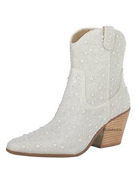 Women's Rhinestone Cowboy Boots Glitter Chunky Heel Sparkly Cowgirl Ankle Boots